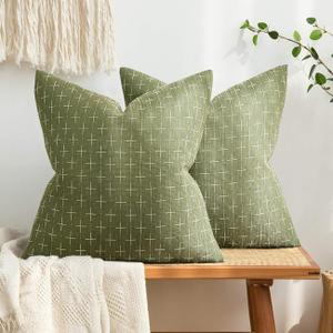 MIULEE Pack of 2 Decorative Burlap Linen Spring Throw Pillow Covers Farmhouse Pillowcases Modern Rustic Woven Textured Cushion Cover for Sofa Couch Bed 18x18 Inch Sage Green