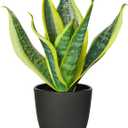 Fake Plant 11.22 Inch Fake Snake Plant Artificial Plants Indoor Sansevieria Faux Plants with Black Pot Artificial Snake Plant for Living Room Bathroom Office Table Centerpieces Shelf Home Decor (Green #14)