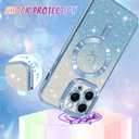 Bonoma Compatible with iPhone 13 Pro Max Case Support for MagSafe, Plating Heart Glitter Magnetic Case 2* Screen Protector TPU Camera Protection Back Cover for Girls Women -Blue