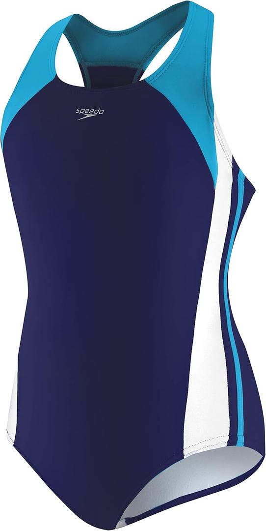 Speedo Girl's Swimsuit One Piece Infinity Splice Thick Strap (14, Deep Water)