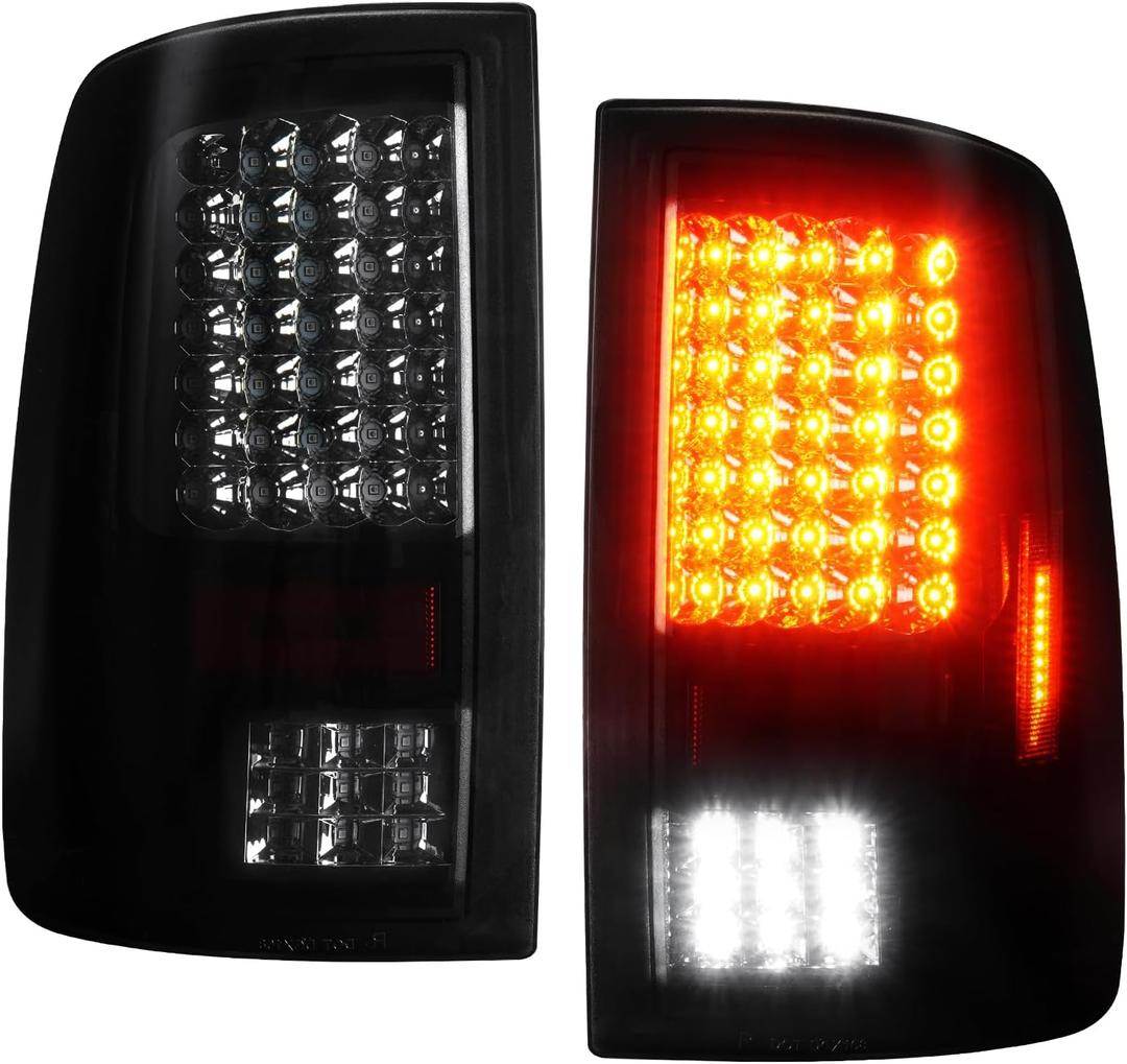 (2 Pack) Rear LED Taillight Assembly Fit for 2009-2018 Dodge Ram 1500, 2010-2018 Ram 2500 3500 - Chrome Smoke Lens, Only Fit factory Halogen/incandescent Models and Without Projector Headlights Models