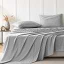 JELLYMONI 100% Natural Cotton Queen Sheet Set, 4 Pieces Black and White Striped Sheets  16" Deep Pockets Bedding Set, Ultra-Soft, Machine Washable (0906)
