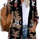FERBIA Women Boho Cardigan Aztec Open Front Loose Slouchy Sweaters Tribal Long Sleeve Knitted Christmas Jacket Coat (Large, Brown)