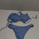 ZAFUL Bikini Set for Women Two Piece Swimsuits High Waisted Cut Out Tie Front Cheeky Crisscross Halter Bathing Suit (Haze Blue, Small) 