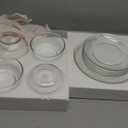 12pc Glass Dinnerware Set - Sleek Round Clear Glass Plate and Bowl Sets - Dishwasher Safe, Bread & Butter Dinner, Dessert, Salad Plates & Serving Cereal Soup Bowls Dishes for Kitchen Dining & Parties