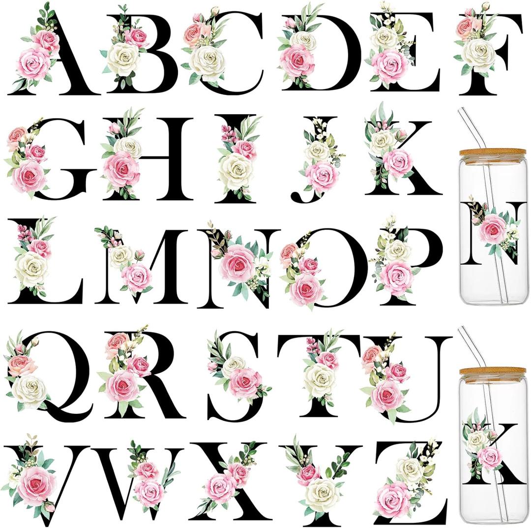 Letter UV DTF Cup Wraps for 16 oz Glass Cups- 26 Sheets Uvdtf Cup Wraps Vinyl Decals for Tumblers, Rub on Transfers for Crafts, Cold Transfer Stickers for Bookmarks, Wood Furniture, Water Bottles