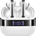 Wireless Earbuds, 2025 Bluetooth 5.4 Headphones Bass Stereo, Ear Buds with 4 Mics ENC Noise Cancelling, Bluetooth Earbuds 48H Playtime LED Display Charging Case, IP7 Waterproof in Ear Earphones white