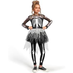 Spooktacular Creations Halloween Girls Skeleton Costume, Ghostly Skeleton Tutu Dress for Girls Halloween Dress Up Size S