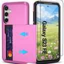 Pilaru Compatible with Samsung Galaxy S23 FE Case with Card Holder Dual Layer Heavy Duty Protective Shockproof Hidden Card Slot Slim Wallet Phone Cover for S23 FE Phone Case (Hot Pink)