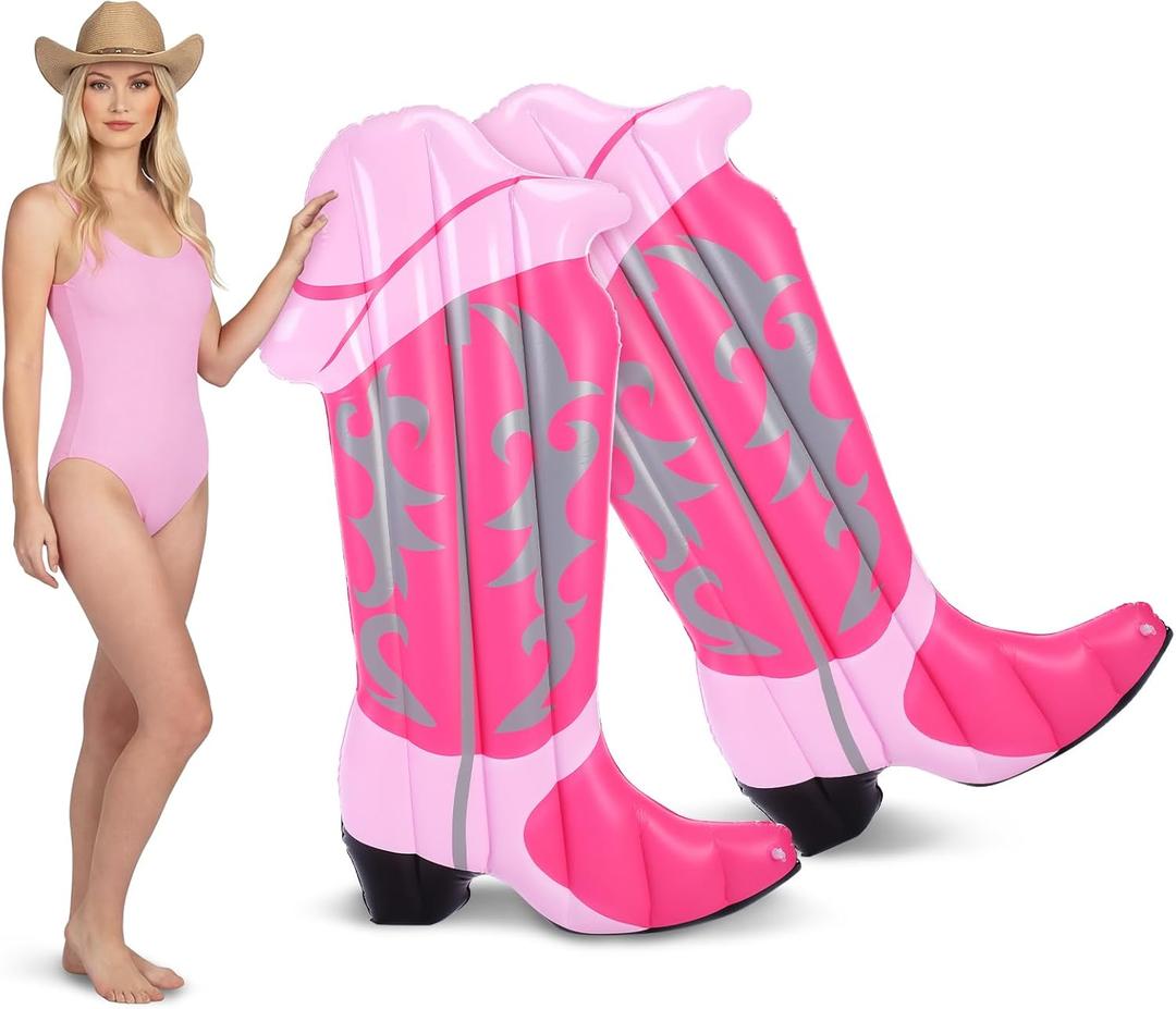 2 Pcs Pink Cowgirl Boot Pool Float Inflatable Pool Rafts 4.6 ft Tall Bachelorette Decor Singles Party Western Cowgirl Theme Decor Summer Lounge Raft Toys for Adults Bride