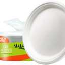 Paper Plates, 100% Compostable-[10 Inch by 0.5" deep]-Heavy Duty Disposable Plate - [125-Pack] - (BPI Certified) - (PFAS-Free) - Eco-Friendly, Biodegradable Bagasse 10" Dinner Plates by MOBI Ecoware