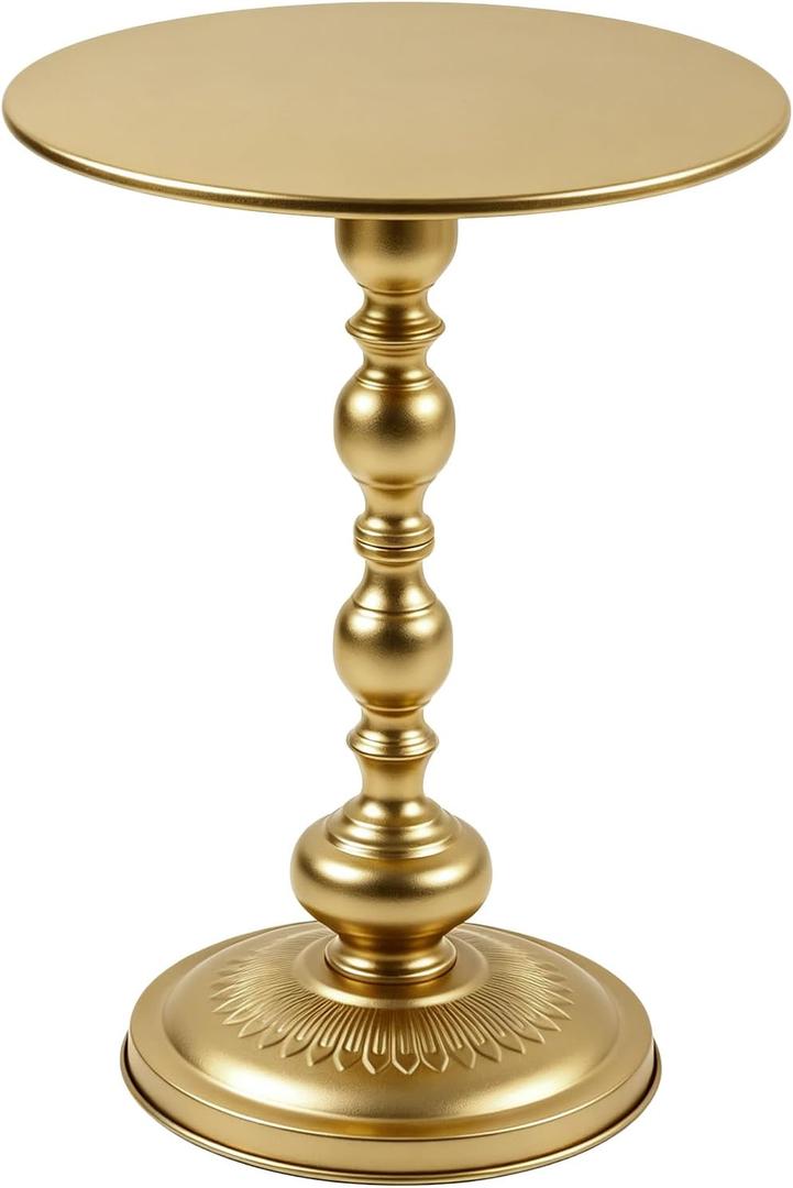 Vintage Metal End Table, Round Side Table Nightstand for Small Spaces, Industrial Accent Table for Living Room Bedroom Sofa Patio, 15.7" Top Diameter, Easy Assembly (Gold)
