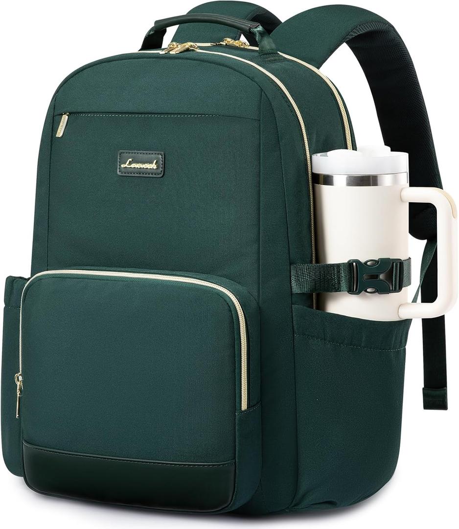LOVEVOOK Laptop Backpack for Women with Pouch Pocket for Large Capacity Cup,18 Inch Laptop Computer Bag Travel Backpack Purse, Waterproof Work Business Backpack College Teacher Bags, Dark Green