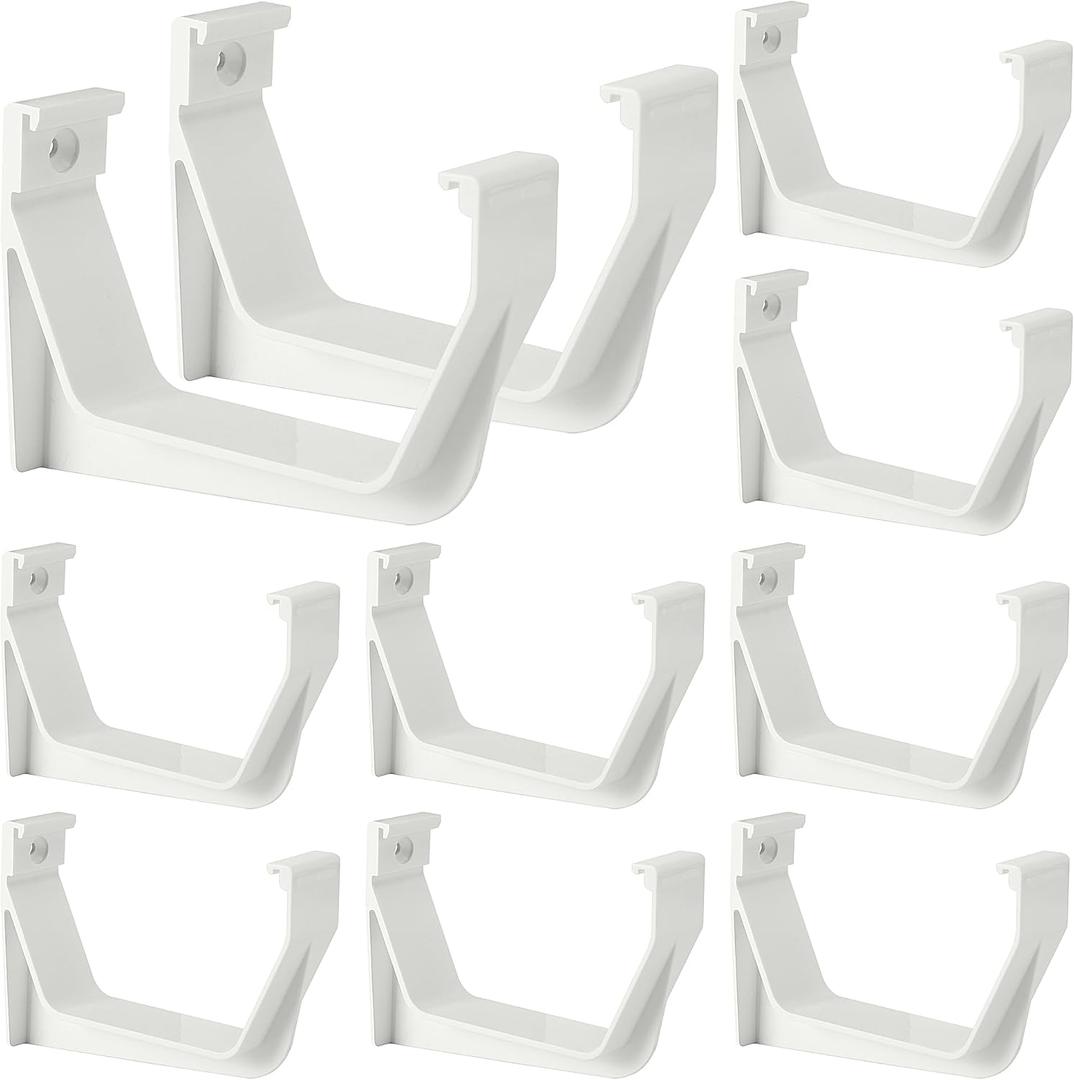 RUBII 10 Pcs 5" W Exterior Gutter Support Hook, Weatherproof ABS Roofing Gutter Hangers, White Rain Gutters Brackets for Repairing Sagging Secure Mounting