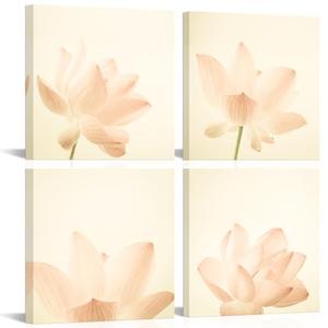 Canvbay Lotus Flower Wall Art Nature Pink Floral Blossoming Canvas Print Modern Artwork Wall DéCor Framed for Bedroom Yoga Meditation Spiritual Ready To Hang Decoration 12x12inchx4pcs