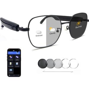 Translation Glasses Ai Smart Glasses for Women Men Bluetooth with Chat GPT 164 Language Color-Change Lens Clear Headphone with Speaker Sunglasses forTravel Meeting Trade Business