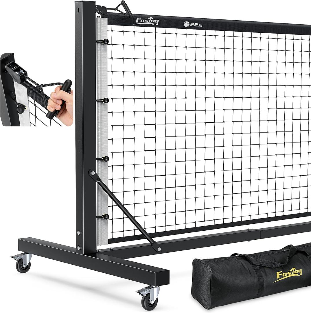 Fostoy Pickleball Net, Pro Aluminum Frame with Dual-Side Tensioning System, 22FT