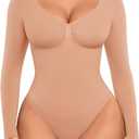 FeelinGirl Women's Long Sleeve Shapewear Bodysuit for Tummy Control Seamless Body Suits Thong V Neck Going Out Tops S
