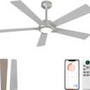 GESUM 52 Inch Smart Ceiling Fan with Light, Nickel Ceiling Fan with 5 Reversible Blades, Dimmable, 6 Speed, 3CCT, Outdoor Ceiling Fans with Remote/App Control for Patio Kitchen Bedroom (Nickel)