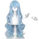 Wiggy Mermaid Ice Blue Wig for Costume Cosplay Wig + Hairpin Anime Long Women Curly Fluffy Halloween Hair Wig + Cap