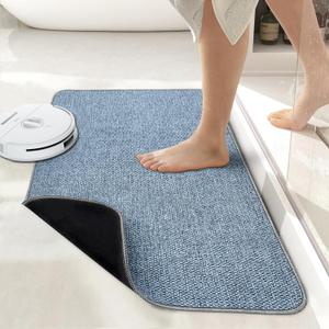 Bath Mat,Ultra Thin Bathroom Rugs,Rubber Bath Mats for Bathroom,Quick Dry,Non-Slip,Machine Washable,Fit Under Door,Absorbent Bath Rugs,Shower Outside,Sink,Home Decor Accessories.(Blue,17''x27'')