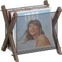Vinyl Record Storage, Vintage Record Holder Fits 7 -12 Albums, Rustic Record Stand Holds up to 40+ Records, Wooden Crate for Vinyl Display, Magazine, Books