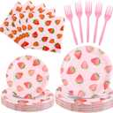 140 Pcs Strawberry Party Supplies for 30 Guests, Strawberry Party Decorations Include Strawberry Paper Plates Forks Napkins Disposable Strawberry Pool Luau Hawaiian Party Decoration, bu0322-9