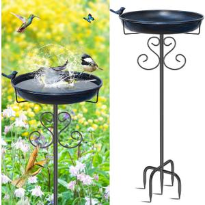 Metal Bird Bath for Outside, 40 Inch Tall Vintage Freestanding Birdbaths Bowl with Bird Statue, Sturdy 5-Pronged Base Birdfeeder for Outdoors Garden Patio Yard Lawn Decor (Vintage Blue)