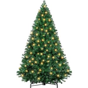 Sweetcrispy 4.5ft Christmas Tree with Lights, Green Pre-lit Artificial Christmas Tree with 347 Branch Tips, 120 Incandescent Lights & Foldable Base for Home, Office, Party