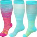 3 Pairs Plus Size Compression Socks: Wide calf Compression Stockings for Men Women - Extra Large 20-30 mmHg Compression Hose Support for Travel Nurses Running Pregnancy (5xl)