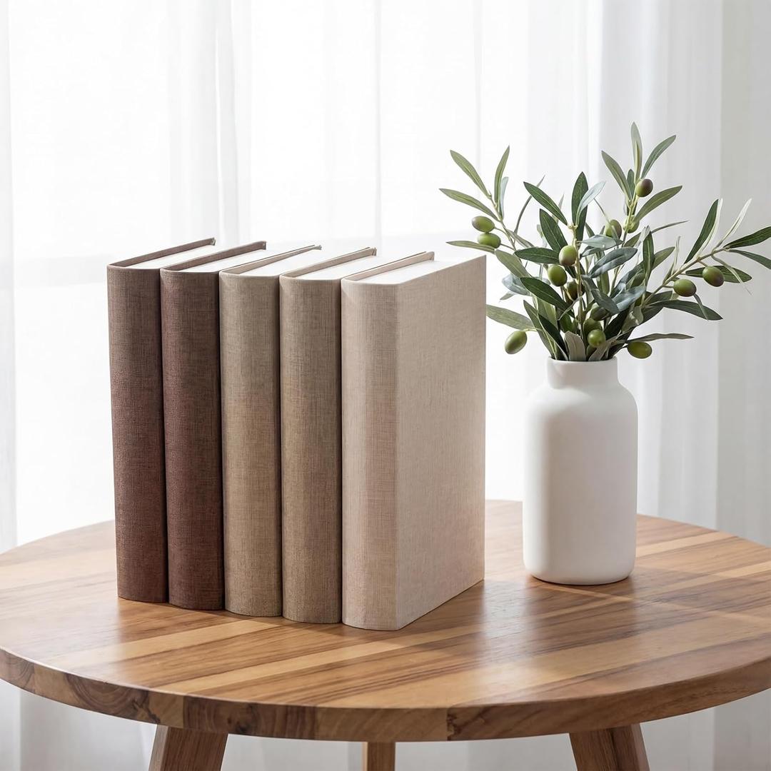 5 Pcs Modern Decorative Books for Home Coffee Table Decor Linen Cover Fake Books Neutral Stackable Faux Book for Home Shelf Mantle Entryway Decoration, 11 x 7 Inch