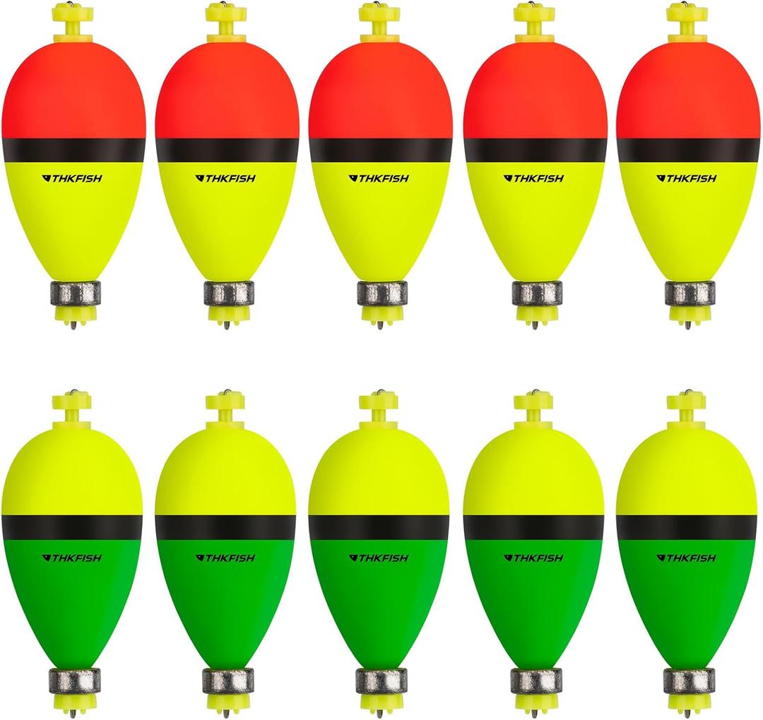 THKFISH Fishing Bobbers Floats,10 Packs Weighted Bobbers, Foam Oval Slip Bobbers for Fishing, Three Colours Crappie Bobbers, for Fishing Bluegill Crappie Panfish Bass Trout, 1in 1.5in 2in