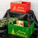 Red Co. Set of 2 Red and Green Decorative Nesting Wooden Merry Christmas Storage Crate Organizers with Golden Lettering