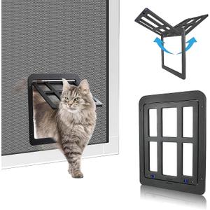 PETLESO Small Pet Door for Screen & Sliding Doors - 8.3" x 10.3" Magnetic Auto-Close Flap with Lockable Insert, Ideal for Cats & Small Dogs, Black
