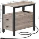 HOOBRO End Table with Charging Station, Narrow Side Table with 2 Drawers & USB Ports & Power Outlets, Nightstand for Small Spaces, Bedroom, Living Room, Stable and Sturdy, Greige and Black BG541BZ01, 11.8l X 18.9w X 24h