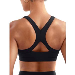 YEOREO Sports Bras for Women Medium Support Racerback Padded Running Bra Tracii Square Neck Wireless Workout Gym Crop Top (Large, Black)