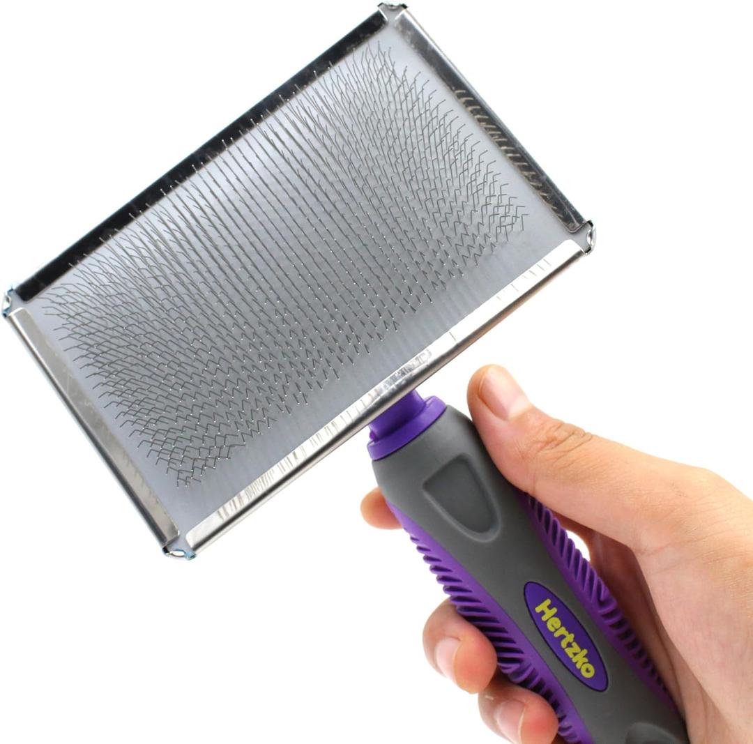 Hertzko Flexible Slicker Brush for Dogs and Cats - Removes Loose Hair, Tangles, and Knots, Flexible Head Contours on Your Pets Skin -Large Size Combs for Grooming Matting - Single Sided Brush