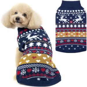 PUPTECK Christmas Dog Sweaters for Cold Weather, Soft Outfit Warm Winter Coat Knitted Dog Clothes for Small Medium Large Doggies Puppy Indoor Outdoor Walking, Colorful Design, Classic (Navy)