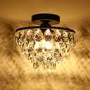 Luupyia Mini Crystal Chandelier Ceiling Light Small, Modern Crystal Ceiling Light for Hallway Overhead Fixtures Semi Flush Mount Mini Black Chandelier for Bedroom Hall Living Room Hallway