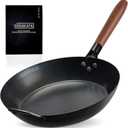 YOSUKATA 11.8" Carbon Steel Frying Pan  Non-Toxic Pre-Seasoned Skillet with Removable Wooden Handle  Coating-Free Wok-Style Pan for Gas, Induction, Electric, Oven & Grill BBQ