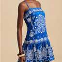 RoseSeek Women's Floral Boho Flowy Mini Cami Dress Ruffle Hem Spaghetti Strap Vacation Tank Dresses (Blue, M)