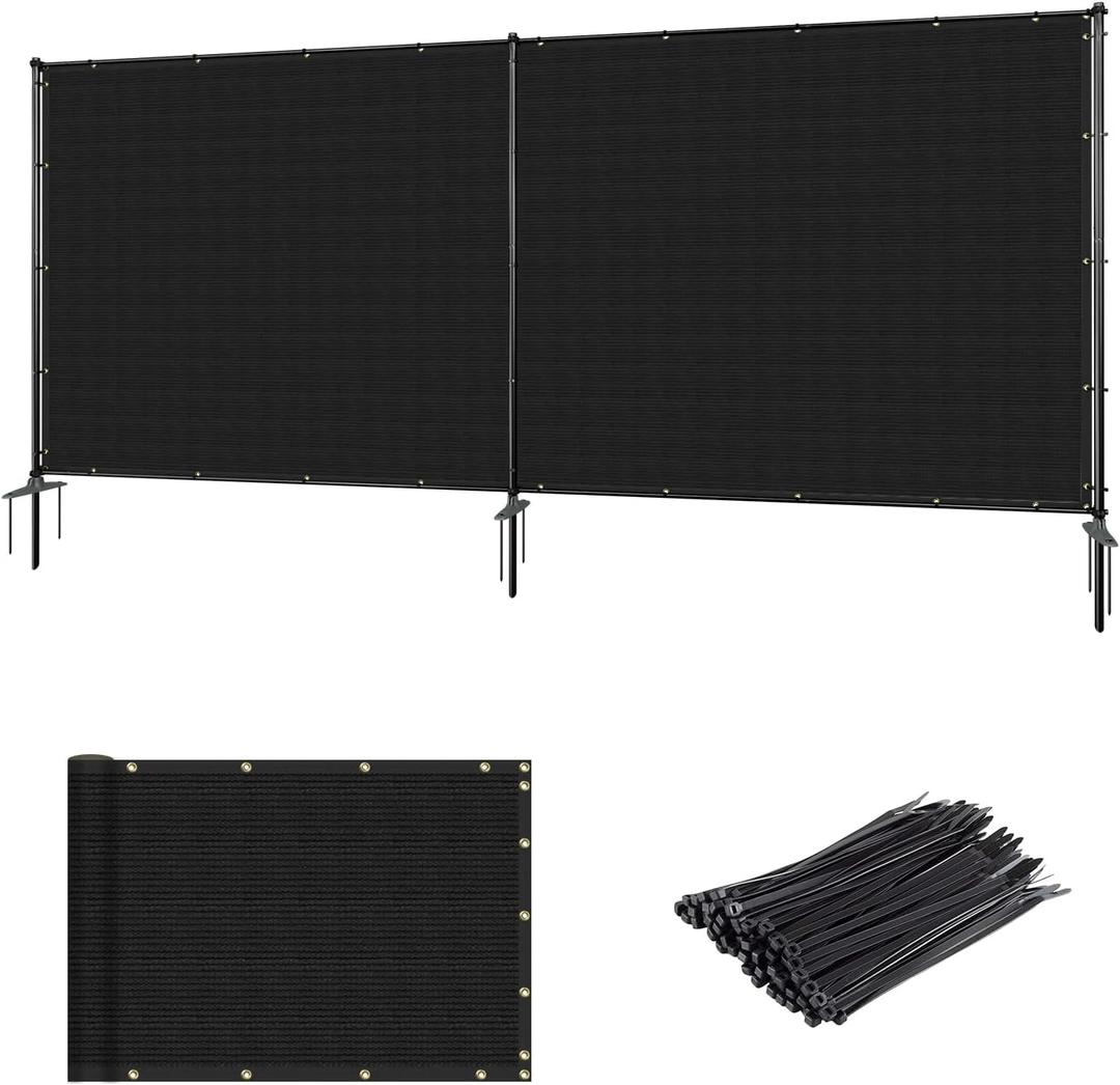 6' x 12' Outdoor Privacy Fence with Iron Poles Ground Spikes Dog Metal Garden Privacy Fence Backyard Patio Yard Barrier Boarder Divider (Black)