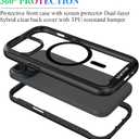 wahhle Compatible with iPhone 15 Plus Case, Magnetic Wireless Charging Built in Screen Protector Full Body Shockproof Slim Fit Bumper Protective Phone Cover 6.7'' Men Women-Black/Clear