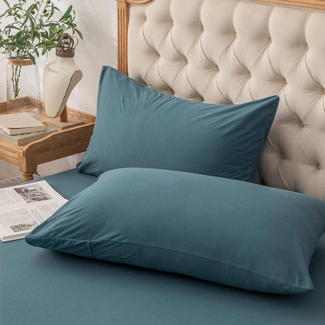 PURE ERA Jersey Knit Pillowcases 100% T-Shirt Cotton Super Soft Comfy Breathable, Set of 2, Queen 20" x 30", Solid Cerulean Blue PURE ERA Jersey Knit Pillowcases 100% T-Shirt Cotton Super Soft Comfy Breathable, Set of 2, Queen 20" x 30", Solid Cerulean Blue