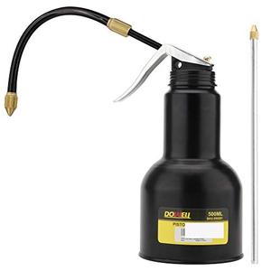 DOWELL Pistol Pump Oiler Metal Oil Can Lubrication Oil Gun 16oz 500ml Can Bottle with 2-Pieces Straight Spout Black HY050201