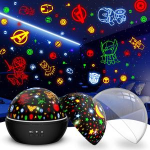 Super Hero Night Light for Boys | Spiderman Night Light and Star Projector 2-in-1 | Avengers Light Projector for Kids Bedroom Decor | Superhero Toys Gifts for Boys 4-6 (Black)