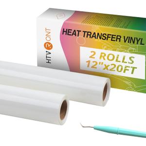 HTVRONT Heat Transfer Vinyl Rolls - 2 Rolls 12" x 20ft White Iron on Vinyl for Shirts, White HTV for All Cutting Machines - Easy to Cut & Weed for Craft Heat Transfer Design