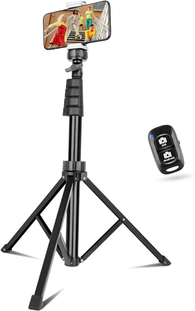 Sensyne 67" Phone-Tripod, Extendable Cell Phone Tripod Stand & Selfie Stick with Wireless Remote and Phone Holder, Compatible with iPhone Android Phone, Camera (Black)