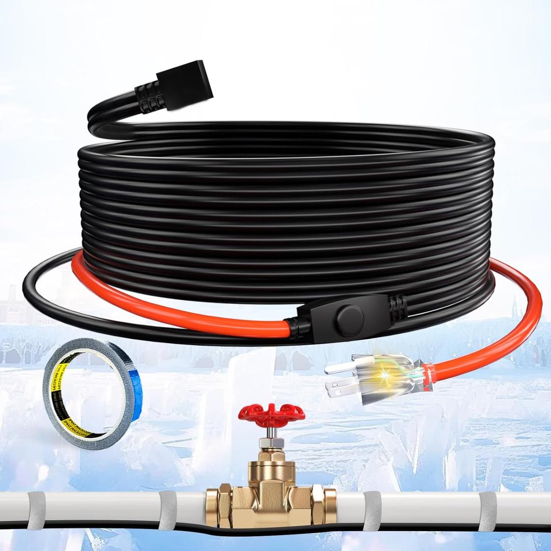 Heat Tape for Water Pipes Pipe Freeze Protect Heating Cable Constant Wattage Heating Cable Keeps Water Flowing at -40F with 3ft Lighted Plug 3 Feet