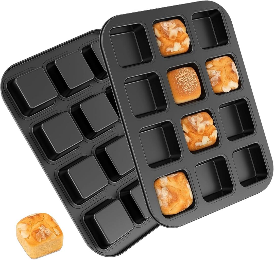 12 Cavity Square Muffin Tin Tray Non-Stick Mini Muffin Baking Pan Multipurpose Sturdy Square Tin Tray Corrosion-Resistant Mini Cheesecake Cake Mold for Oven Baking (Gray)